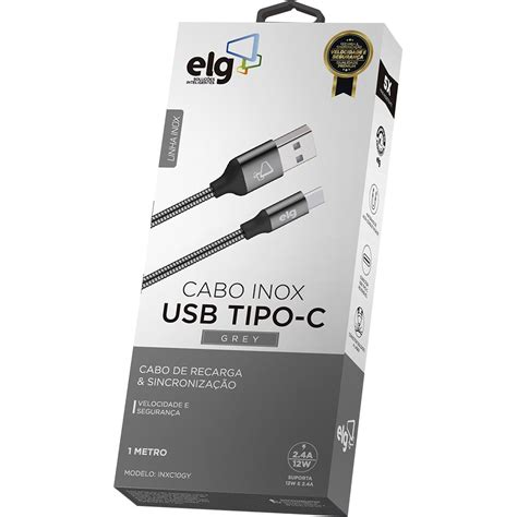 Cabo USB tipo C para recarga e sincronização 1M Cinza INXC10GY ELG