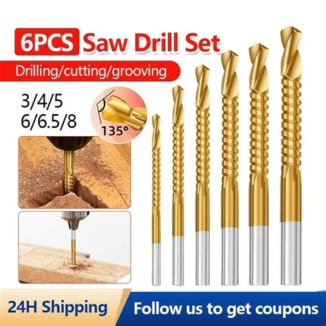 3 8mm HSS Drill Bit Set 6pcs Serrated Grooving Cutting Tap Spiral Saw