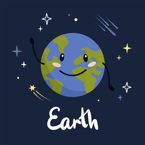 Cute Cartoon Planet Character Earth With Funny Face Poster Solar