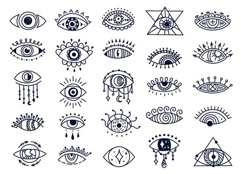 Mystic evil eyes doodles, spiritual turkish eye symbol. Hand drawn ...