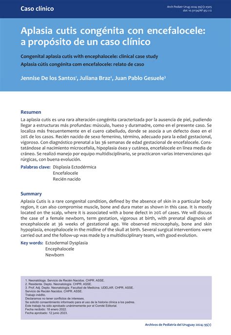 Pdf Congenital Aplasia Cutis With Encephalocele Clinical Case Study