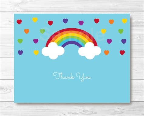 Rainbow Hearts Thank You Card Printable