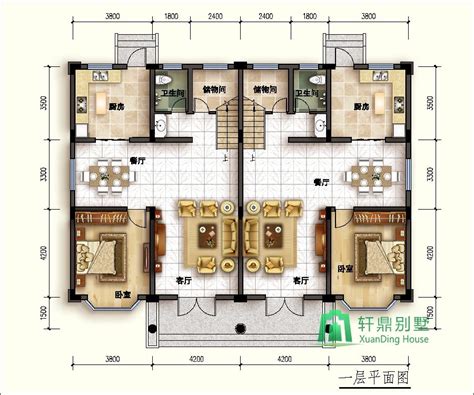 16x11米二层双拼农村自建房设计图 双拼别墅设计图 轩鼎别墅图纸