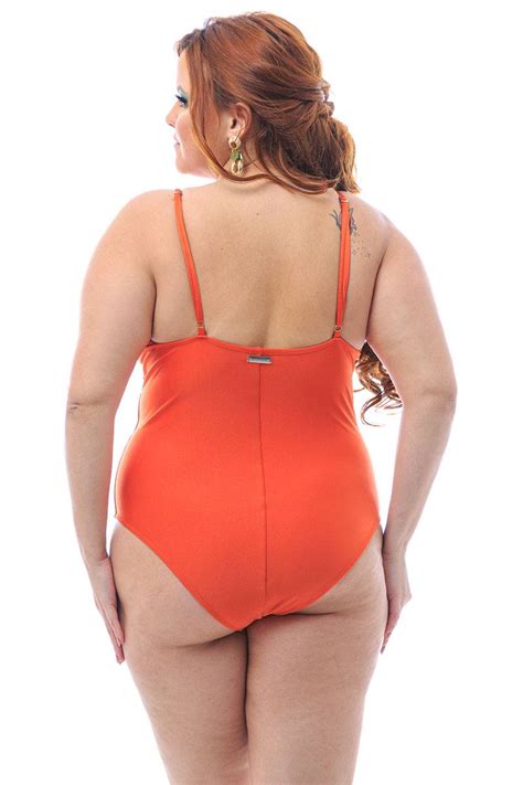 Maiô Plus Size Compressão Costas Altas Laranja Paprika