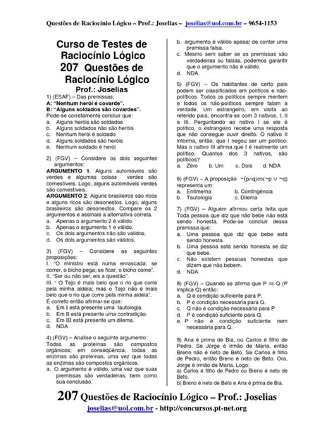 Pdf 207 Questões De Raciocínio Lógico Dokumen Tips