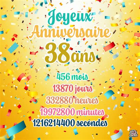 Carte Anniversaire 38 Ans Confettis Colorés 123cartes