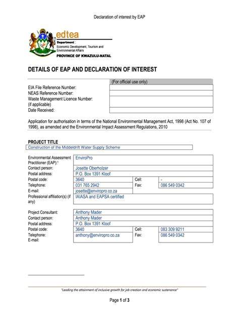 Fillable Online Fillable Online Declaration Of Interest By Eap Fax