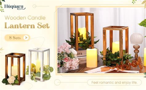 Huquary 16 Pcs Wooden Candle Lantern Set Includes 8 Rustic Wedding Centerpieces For