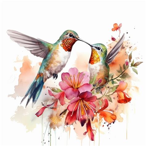 Premium Ai Image There Are Two Hummingbirds That Are Sitting On A