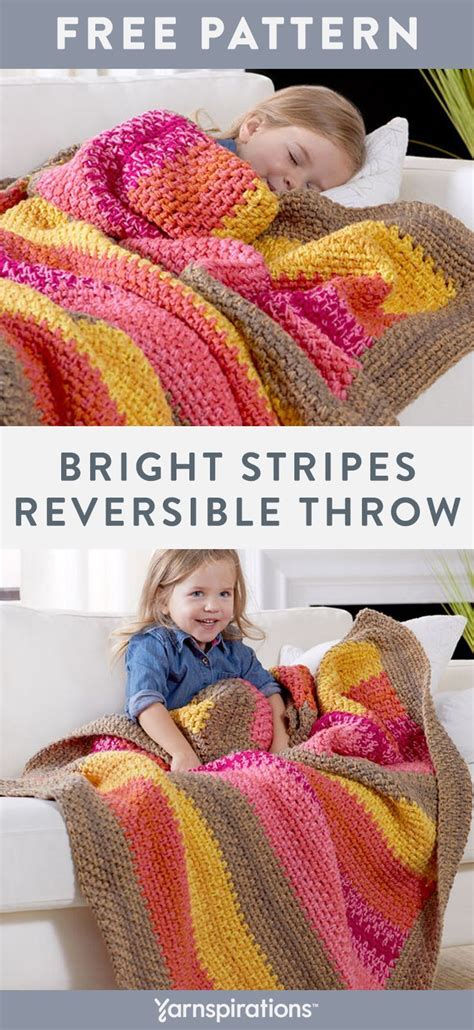 Free Easy Red Heart Bright Stripes Reversible Throw Crochet Pattern