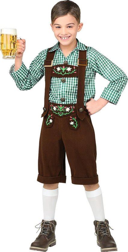 Widmann Boeren Tirol Oktoberfest Kostuum Bruine Lederhosen Met