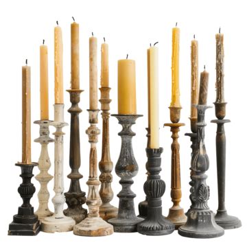 Wax Candles On Old Vintage Candlesticks Collection Candle Wax Light