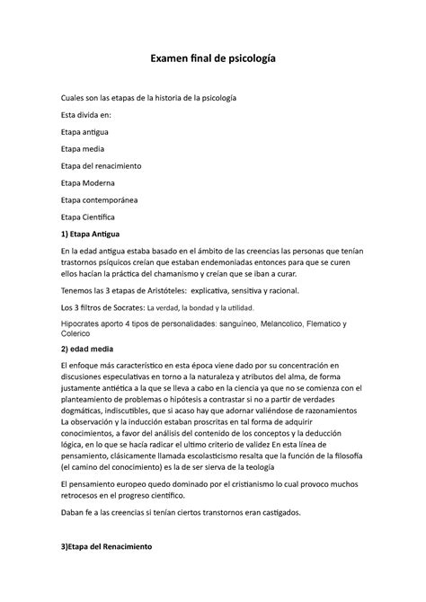 Examen final de psicología Examen final de psicología Cuales son las