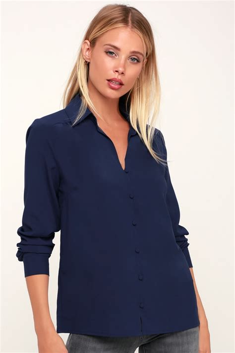 Chic Navy Blue Top Long Sleeve Top Long Sleeve Button Up Top Lulus