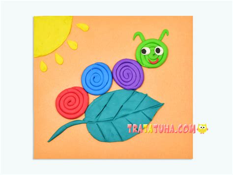 Clay Painting Caterpillar on a Leaf for Kids