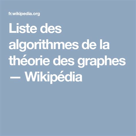 Liste Des Algorithmes De La Th Orie Des Graphes Wikip Dia