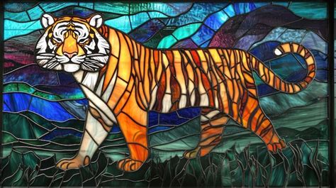 Premium Photo Stained Glass Representation Of A Powerful Tiger With