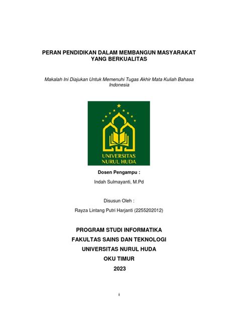 Tugas Akhir Mata Kuliah Bahasa Indonesia Pdf