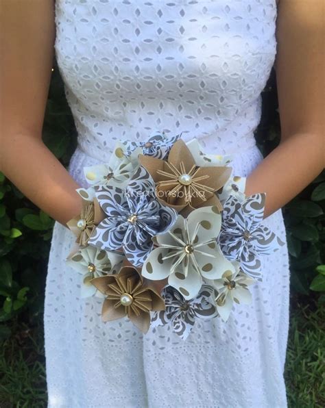 Gold Rush Paper Flower Bouquet Paper Bridal Bouquet Kusudama Origami Bouquet Flower