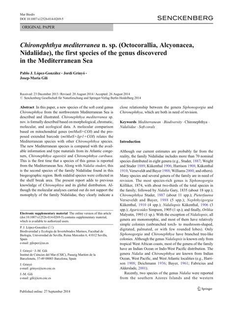 (PDF) Chironephthya mediterranea n. sp. (Octocorallia, Alcyonacea, Nidaliidae), the first ...