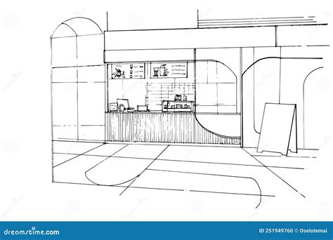 Line Sketch Of The Building In Front Of The Shop Cafemodern Design