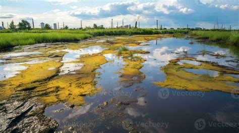 Polluted Wetland With Oil Contamination Generative AI 30463303 Stock