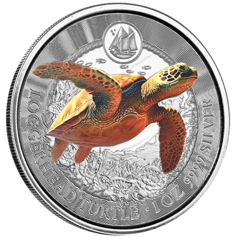 Cayman Islands Loggerhead Turtle Kolorowany Uncja Srebra Proof