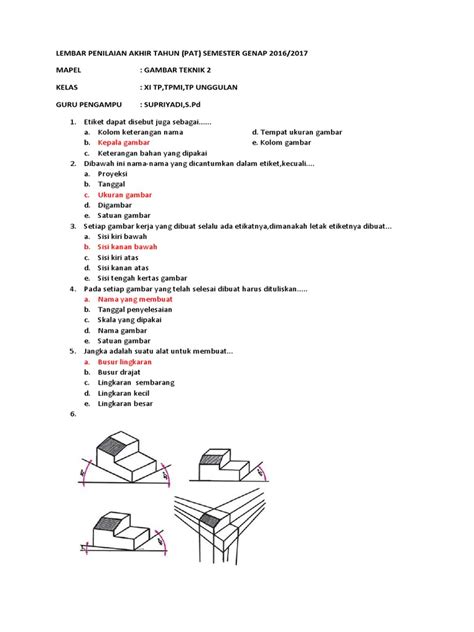 Soal Isir Gambar Teknik Otomotif ~ Contoh Soal Pekerjaan Dasar Teknik Otomotif Kelas 10 Semester