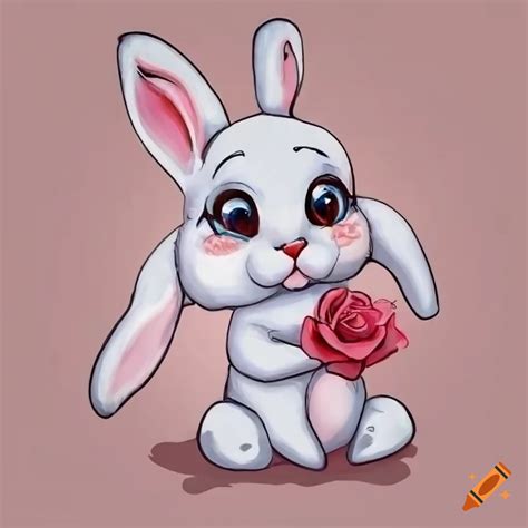 Cute Drawing Of A Rabbit Holding A Rose On Craiyon