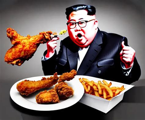 Angry Kim Kong Un Eating Fried Chicken From Kfc On A