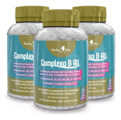 Kit 360cáps Complexo B B1 B2 B3 B5 B6 B7 B9 B12 Vit Ativas