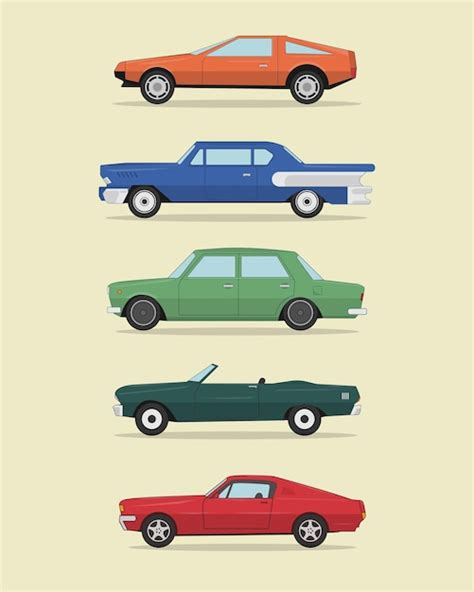 Premium Vector | Set of fiver classic cars retro vintage car design 90s ...