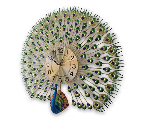 Buy D Multicolor Peacock Feather Open Metal Wall Clock Online In India