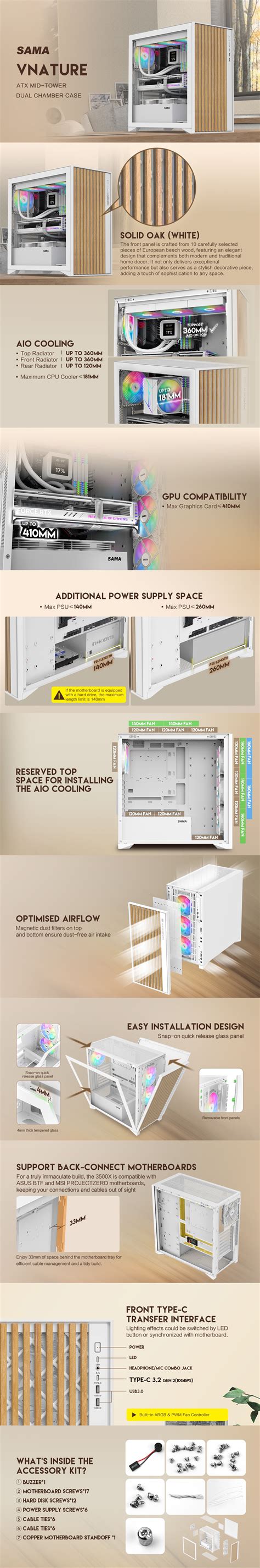 Sama V Nature Atx Matx Mid Tower Pc Case Front Panel With Walnut