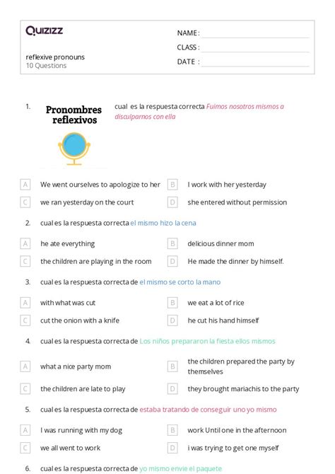 50 Reflexive Pronouns Worksheets For 3rd Year On Quizizz Free