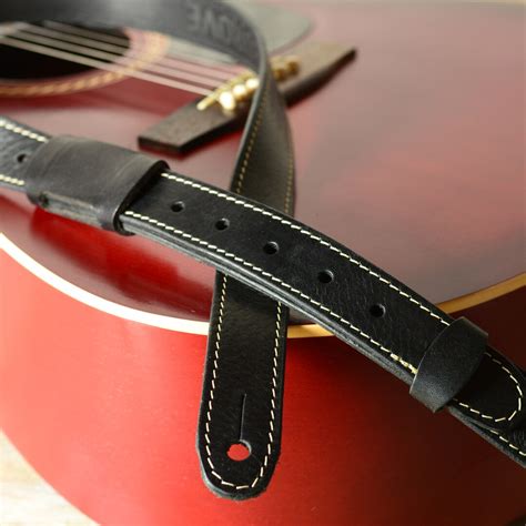 Slim Quality Leather Guitar Strap Gs55 Black Thick Full Grain