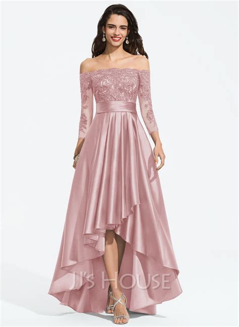 Us 18100 A Line Off The Shoulder Asymmetrical Satin Evening Dress With Ruffle Sequins Jjs