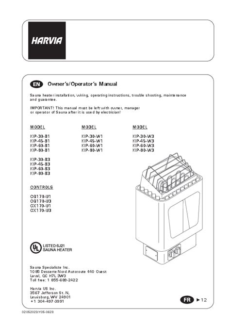 Harvia Kip Sauna Heater Manual Installation Wiring And