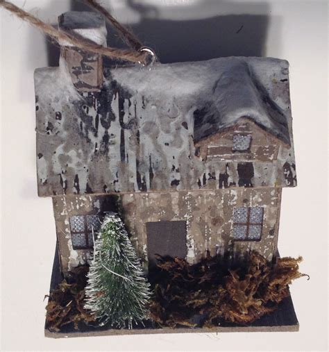 Christmas Ornament Country Cottage Birch Bark Lighted Etsy