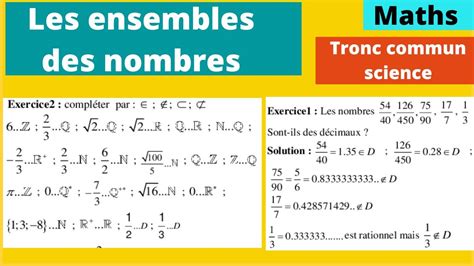 Maths Tronc Commun Science Les Ensembles Des Nombres Exercices The