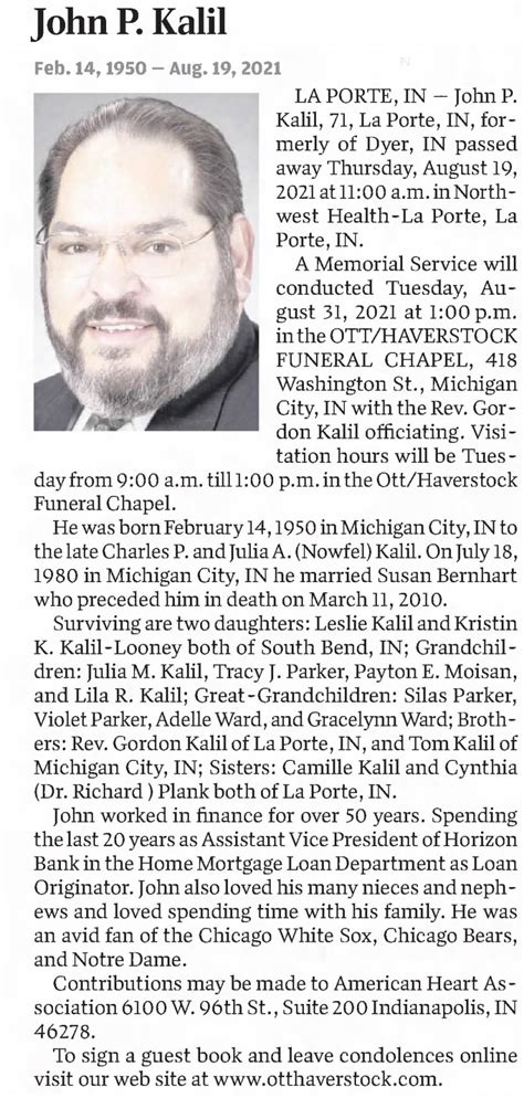 John P Kalil Obituary ™