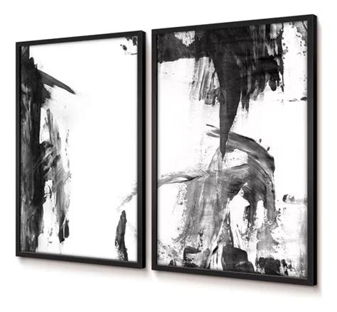 Quadro Decorativo Pintura Duo Sala Pinceladas Pretas X