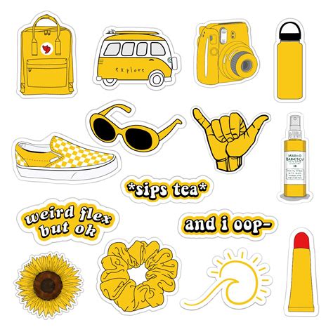 Buy Vsco Girls Stickers For Water Bottles Big 15 Pack Yellow Waterproof Stickers For Hydro