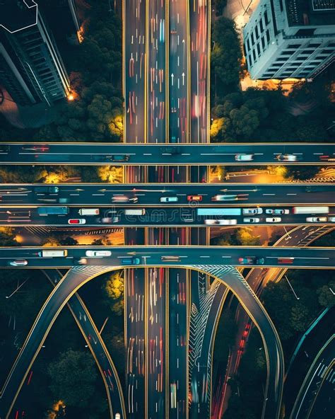 Aerial View Of Complex Highway Interchange Generative Ai Stock