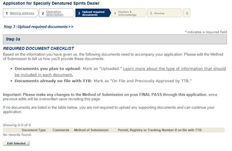 TTBGov Specially Denatured Spirits Dealer Application Preview