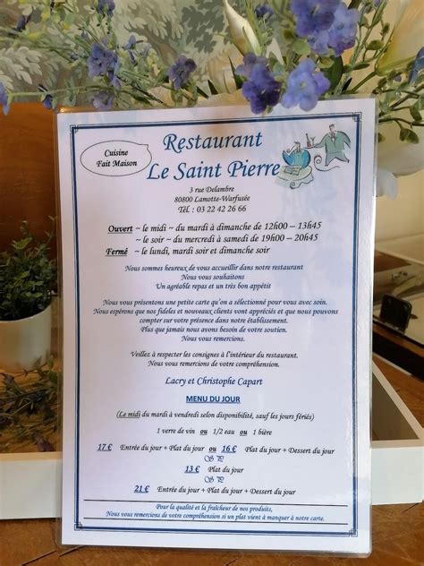 Menu Au Le Saint Pierre Restaurant Lamotte Warfus E