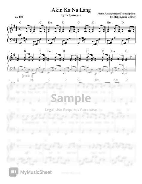 Itchyworms Akin Ka Na Lang Piano Sheet Music Sheets By Mels Music