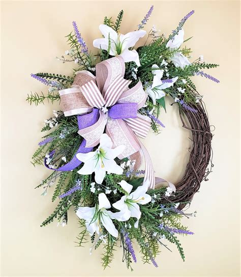 Easter Wreath For Front Door Easter Lily Grapevine Wreath Etsy