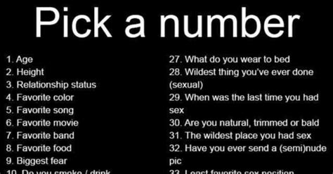 Kind Of A Fun Idea Pick A Number Ill Answer And Ask One Back Sexuality