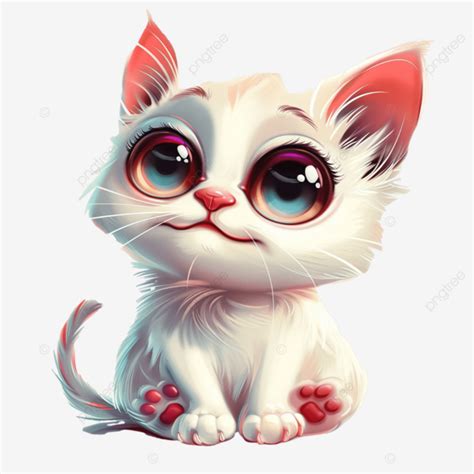 Ador Vel Gato De Desenho Animado Olhos Grandes E Orelhas Rosa Png